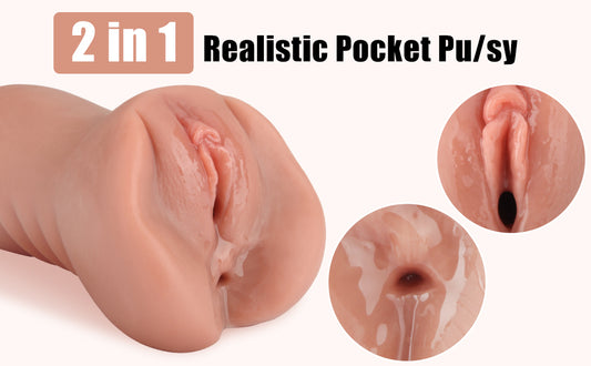 2 in 1 Male Masturbators Adult Sex Toys with 3D Realistic Textured Pocket Pussy and Tight Anus Sex Blowjob Stroker,,Anal Play Doll for Men (Flesh)
